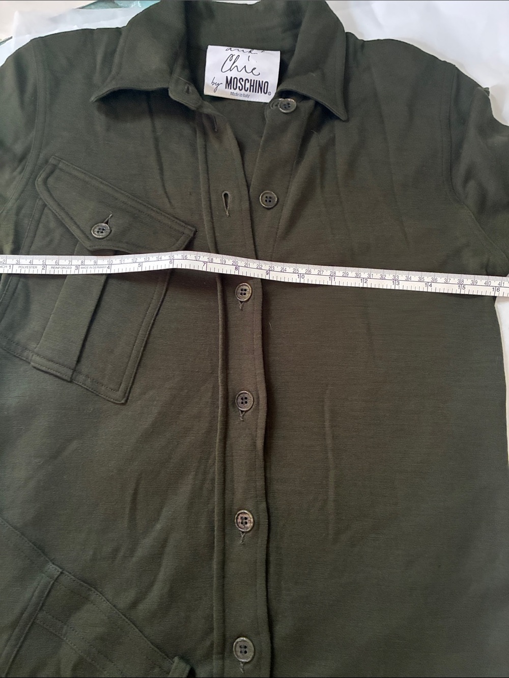 Vintage 90s Moschino Cheap and Chic Green Wool Cargo Utility Maxi Dress - Picture 16 of 16